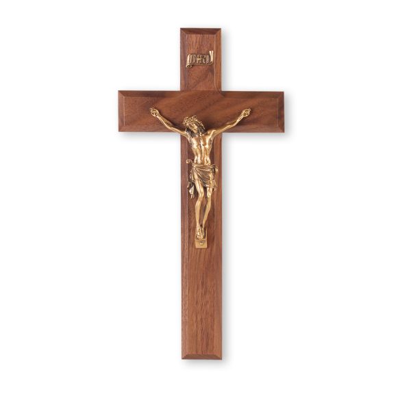 10" Genuine Walnut Wall Crucifix with Genuine Bronze Pewter Corpus
