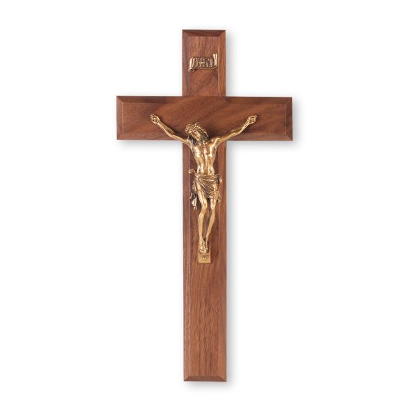 10" Genuine Walnut Wall Crucifix with Genuine Bronze Pewter Corpus