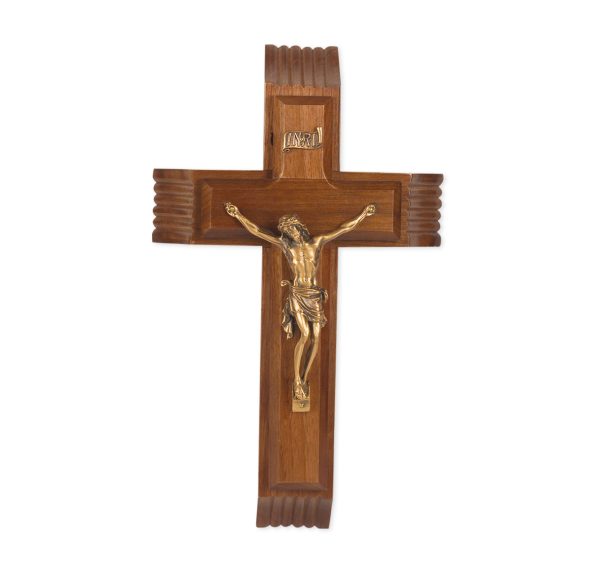 10" Genuine Walnut Sick Call Crucifix with Genuine Silver Pewter Corpus