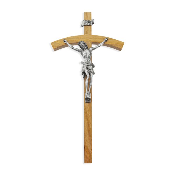 10" Oak Wood Wall Crucifix with Genuine Silver Pewter Corpus