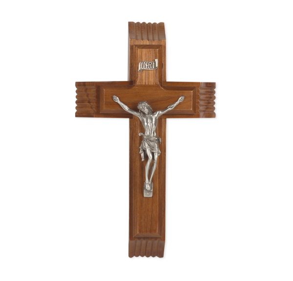10" Genuine Walnut Wood Sick Call Crucifix with Genuine Silver Pewter Corpus