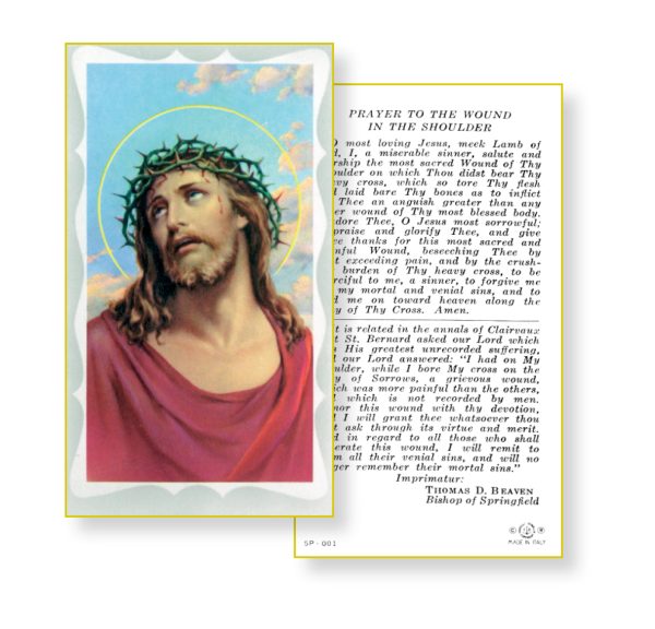 Wound in the Shoulder Gold Edges Prayer Card (Pack of 100)