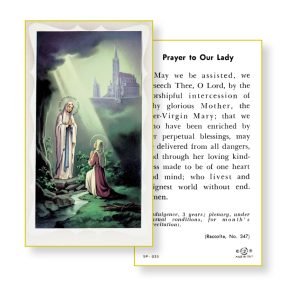 Our Lady of Lourdes Gold Edges Prayer Card (Pack of 100)