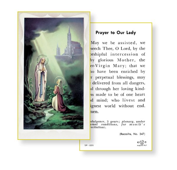 Our Lady of Lourdes Gold Edges Prayer Card (Pack of 100)