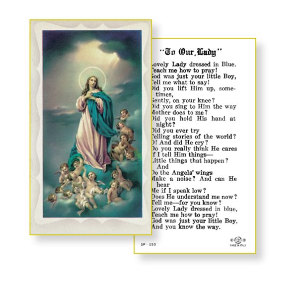 Lovely Lady Dressed in Blue Gold Edges Prayer Card (Pack of 100)