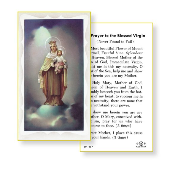 Our Lady of Mount Carmel Gold Edges Prayer Card (Pack of 100)