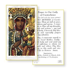 Our Lady of Czestochowa Gold Edges Prayer Card (Pack of 100)