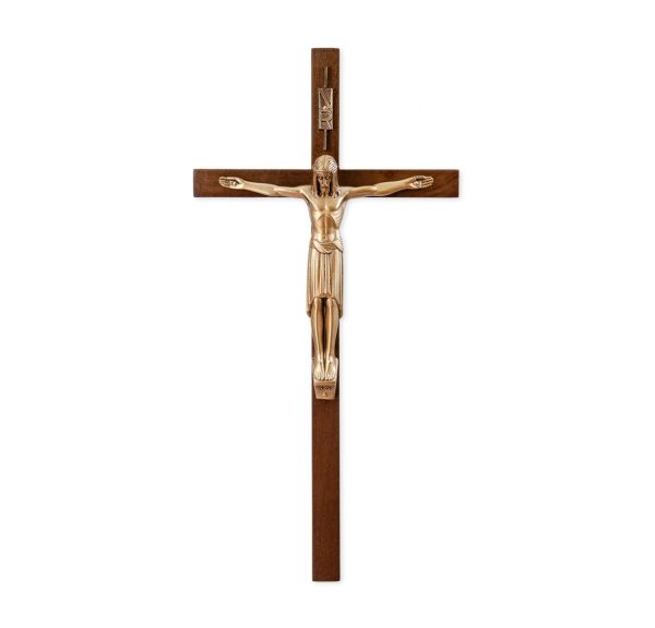 12" Genuine Walnut Wood Wall Crucifix with Genuine Bronze Pewter Corpus