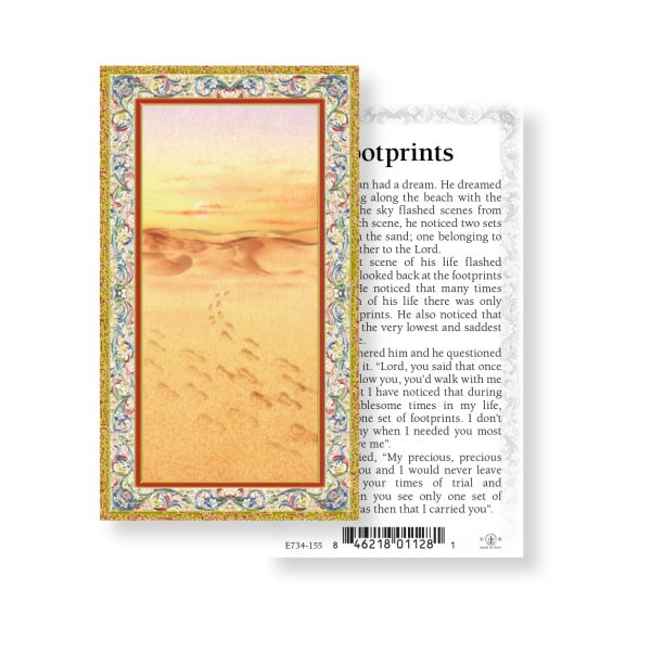 Footprints - Gold Stamped Paper Prayer Card (pack of 100)