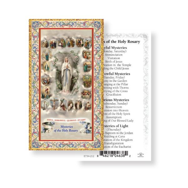 Mysteries of the Rosary - Gold Stamped Paper Prayer Card (pack of 100)