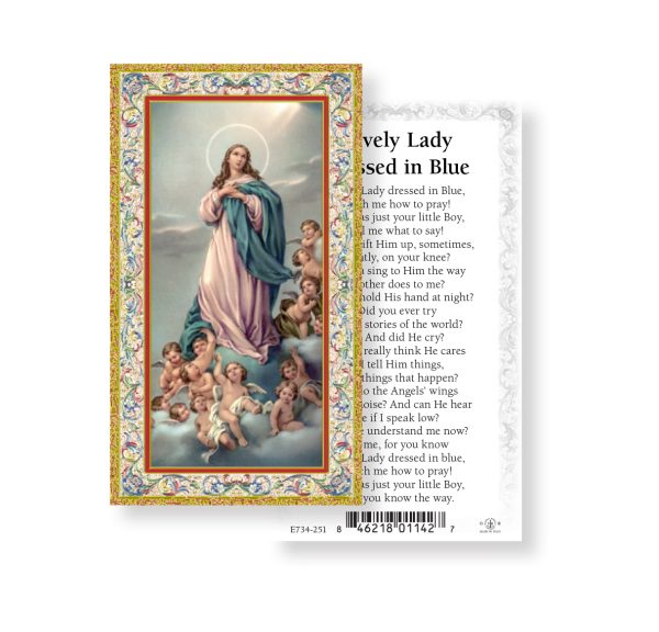 Lovely Lady Dressed in Blue Gold-Stamped Paper Prayer Card (pack of 100)