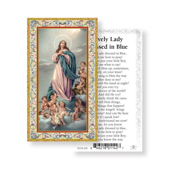 Lovely Lady Dressed in Blue - Gold Stamped Paper Prayer Card (pack of 100)