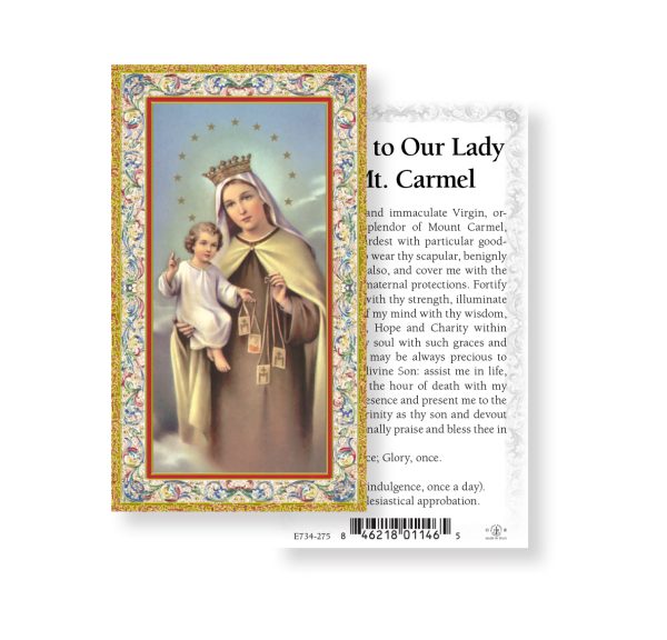 Our Lady of Mount Carmel Gold-Stamped Paper Prayer Card (pack of 100)