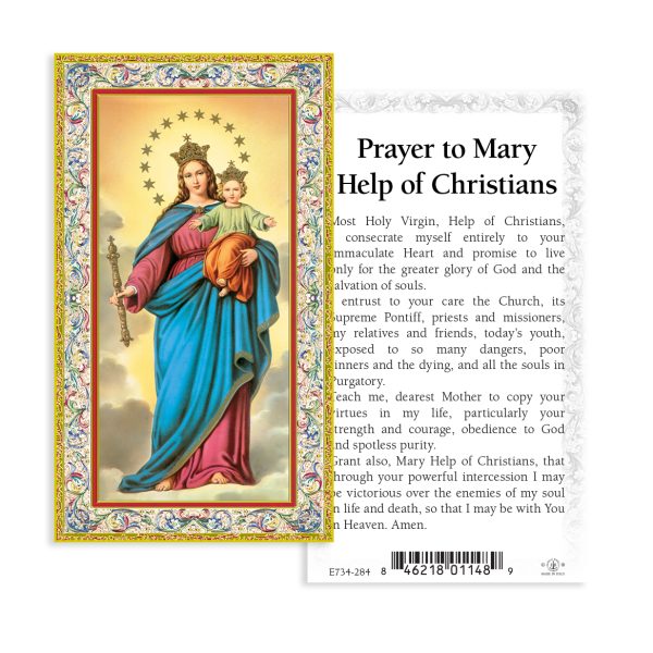 Mary Help of Christians - Gold Stamped Paper Prayer Card (pack of 100)