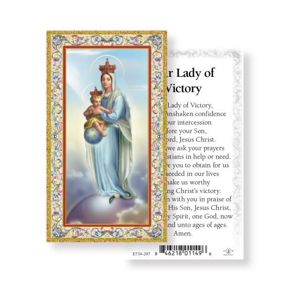 Our Lady of Victory - Gold Stamped Paper Prayer Card (pack of 100)