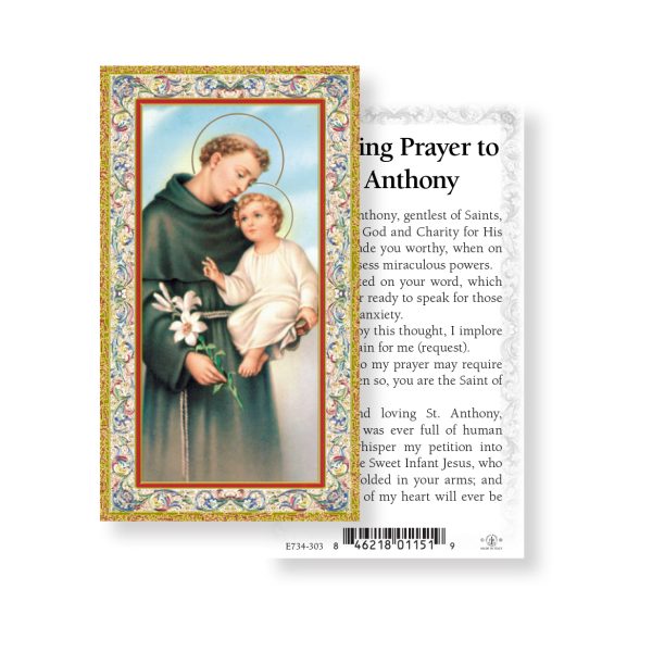 Offering Prayer to Saint Anthony - Gold Stamped Paper Prayer Card (pack of 100)