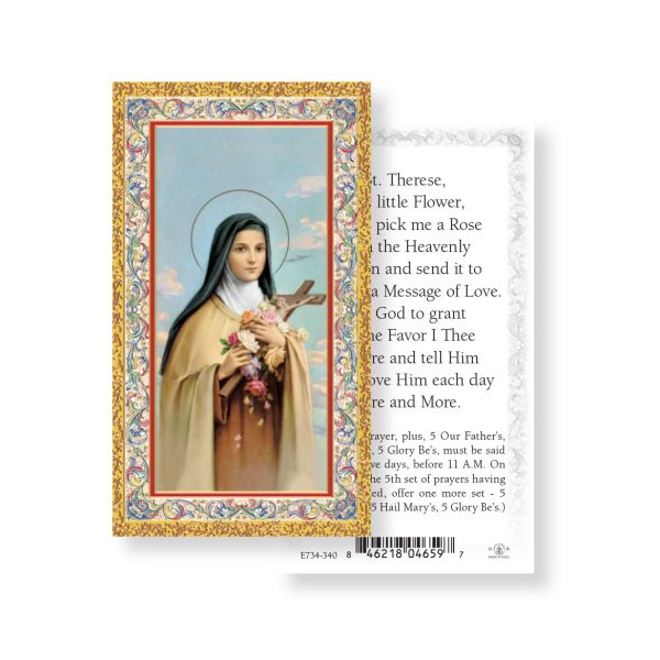Saint Therese Pick Me a Rose - Gold Stamped Paper Prayer Card (pack of 100)