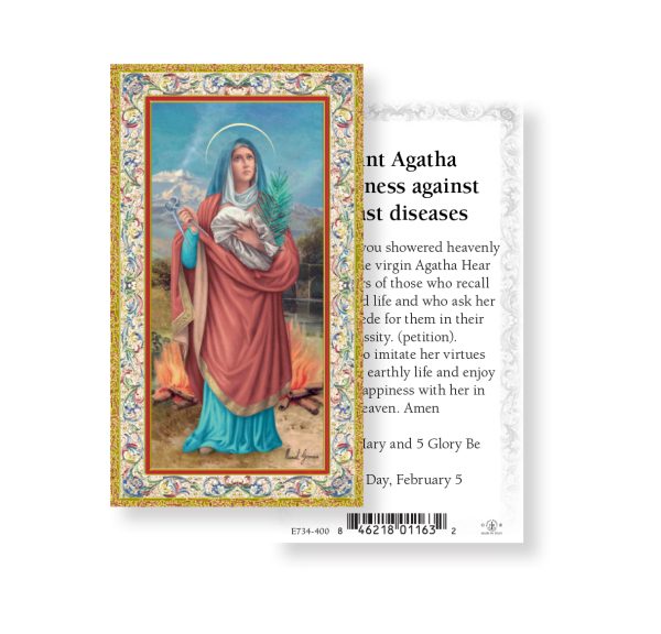 Saint Agatha Gold-Stamped Paper Prayer Card (pack of 100)