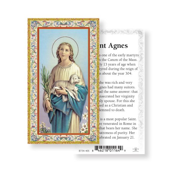 Saint Agnes - Gold Stamped Paper Prayer Card (pack of 100)