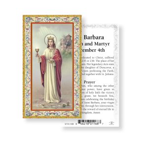 Saint Barbara Gold-Stamped Paper Prayer Card (pack of 100)