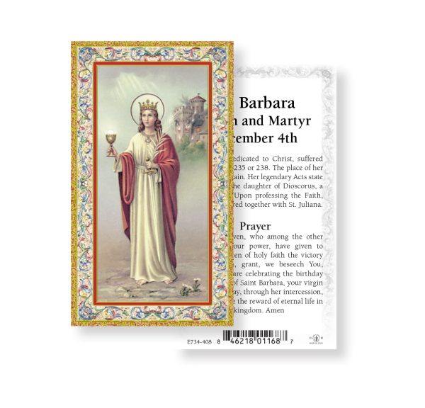 Saint Barbara Gold-Stamped Paper Prayer Card (pack of 100)