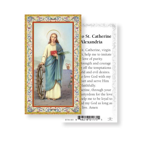 Saint Catherine of Alexandria Gold-Stamped Paper Prayer Card (pack of 100)