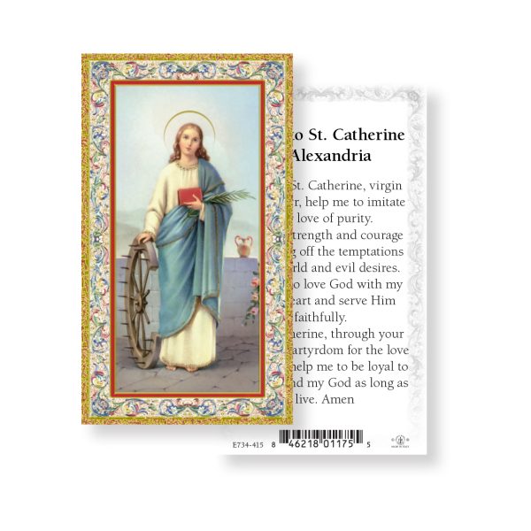 Saint Catherine of Alexandria - Gold Stamped Paper Prayer Card (pack of 100)