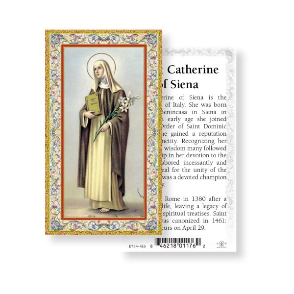 Saint Catherine of Siena - Gold Stamped Paper Prayer Card (pack of 100)