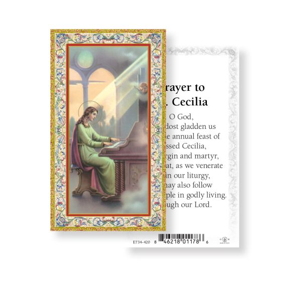 Saint Cecilia Gold-Stamped Paper Prayer Card (pack of 100)