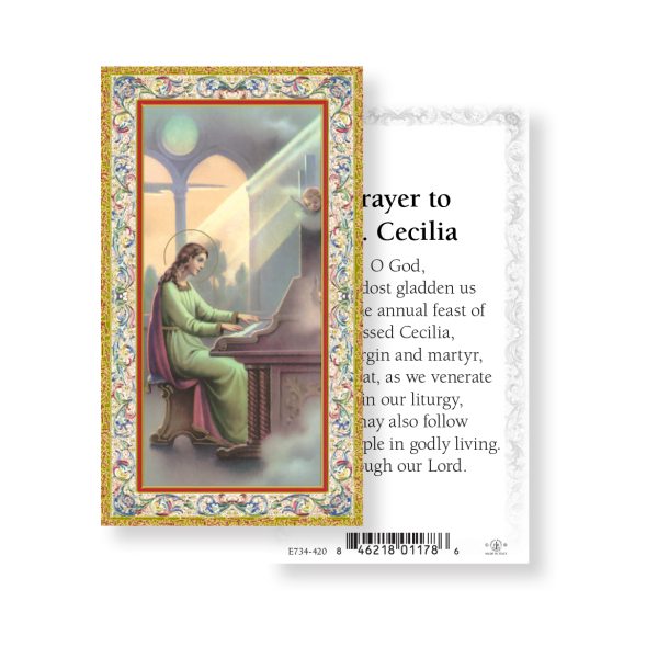 Saint Cecilia - Gold Stamped Paper Prayer Card (pack of 100)