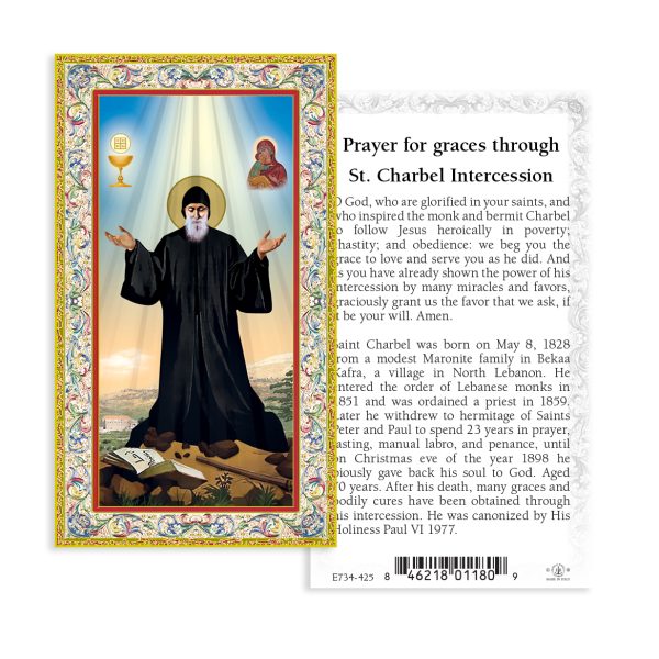 Saint Charbel - Gold Stamped Paper Prayer Card (pack of 100)