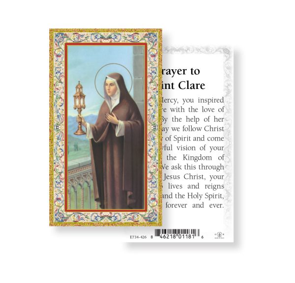 Saint Clare Gold-Stamped Paper Prayer Card (pack of 100)