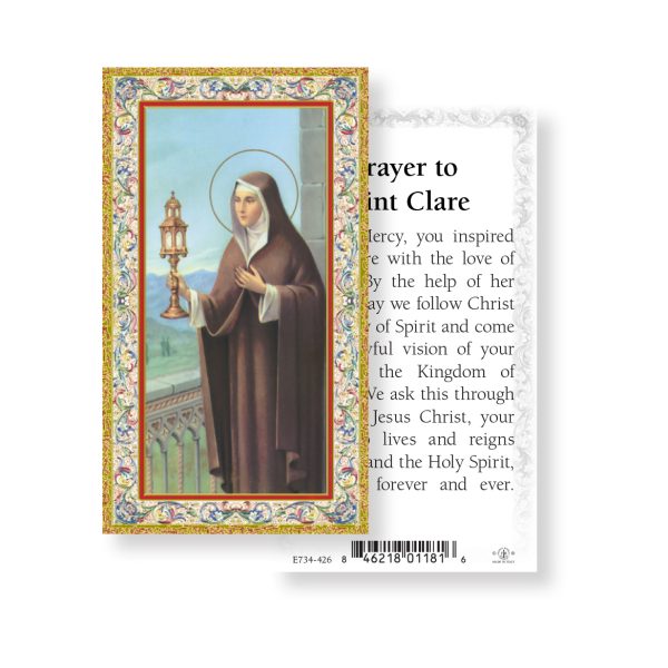 Saint Clare - Gold Stamped Paper Prayer Card (pack of 100)