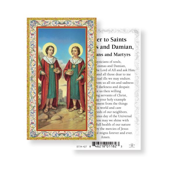 Saints Cosmos and Damian - Gold Stamped Paper Prayer Card (pack of 100)