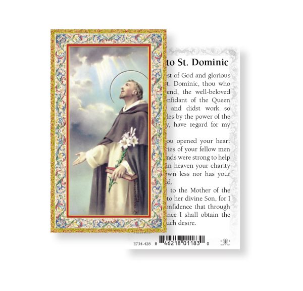 Saint Dominic Gold-Stamped Paper Prayer Card (pack of 100)