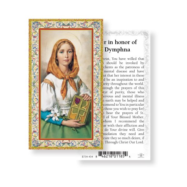 Saint Dymphna - Gold Stamped Paper Prayer Card (pack of 100)