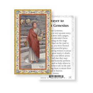 Saint Genesius Gold-Stamped Paper Prayer Card (pack of 100)