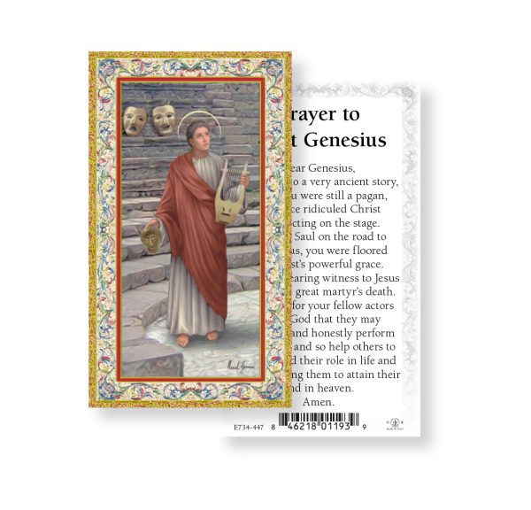 Saint Genesius Gold-Stamped Paper Prayer Card (pack of 100)