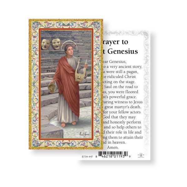 Saint Genesius - Gold Stamped Paper Prayer Card (pack of 100)