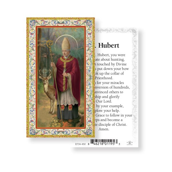 Saint Hubert - Gold Stamped Paper Prayer Card (pack of 100)