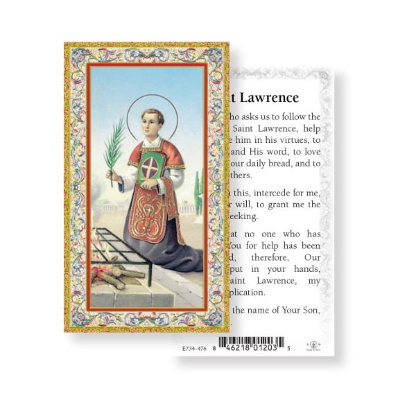 Saint Lawrence - Gold Stamped Paper Prayer Card (pack of 100)