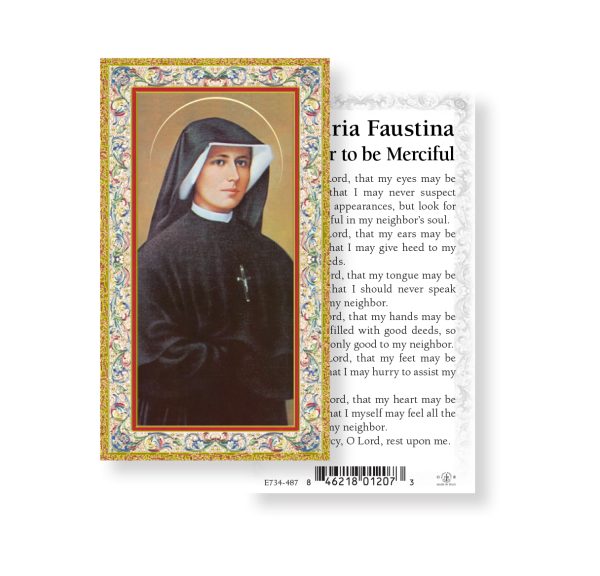 Saint Maria Faustina Gold-Stamped Paper Prayer Card (pack of 100)