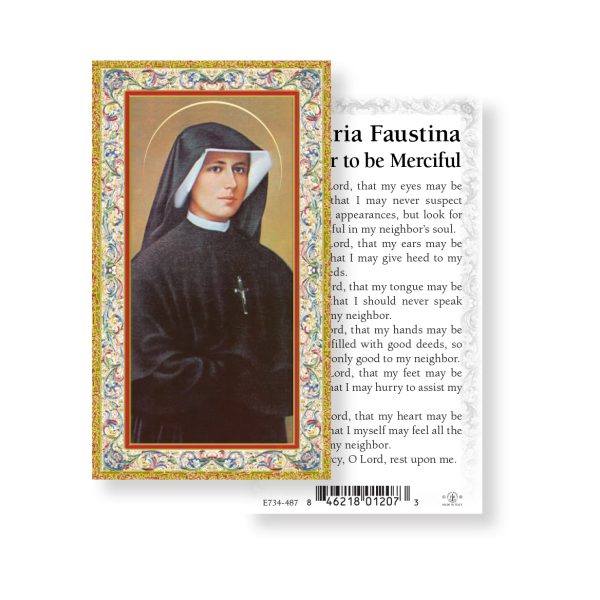 Saint Maria Faustina - Gold Stamped Paper Prayer Card (pack of 100)