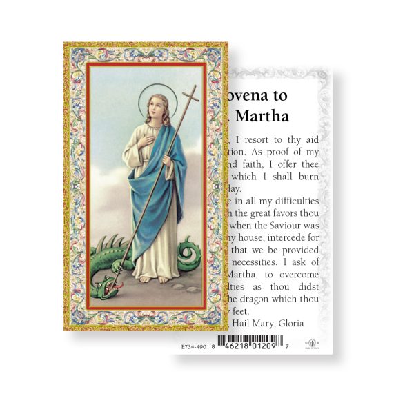 Saint Martha - Gold Stamped Paper Prayer Card (pack of 100)