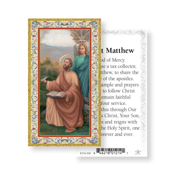 Saint Matthew - Gold Stamped Paper Prayer Card (pack of 100)