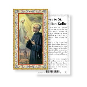 Saint Maximilian Kolbe Gold-Stamped Paper Prayer Card (pack of 100)