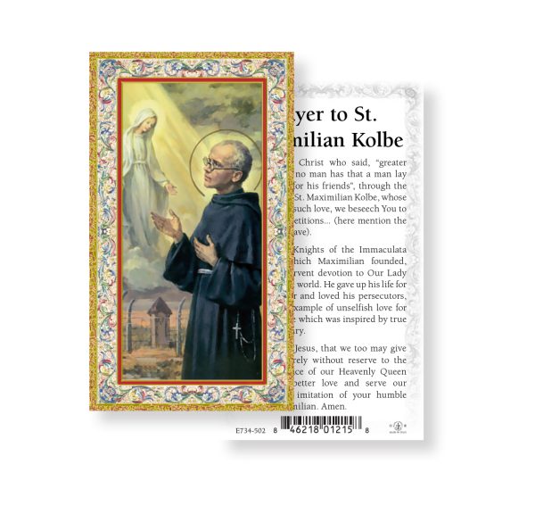 Saint Maximilian Kolbe Gold-Stamped Paper Prayer Card (pack of 100)