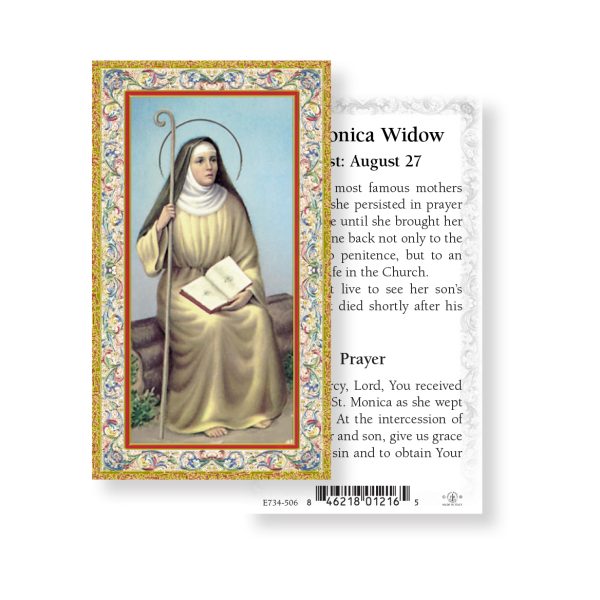 Saint Monica - Gold Stamped Paper Prayer Card (pack of 100)