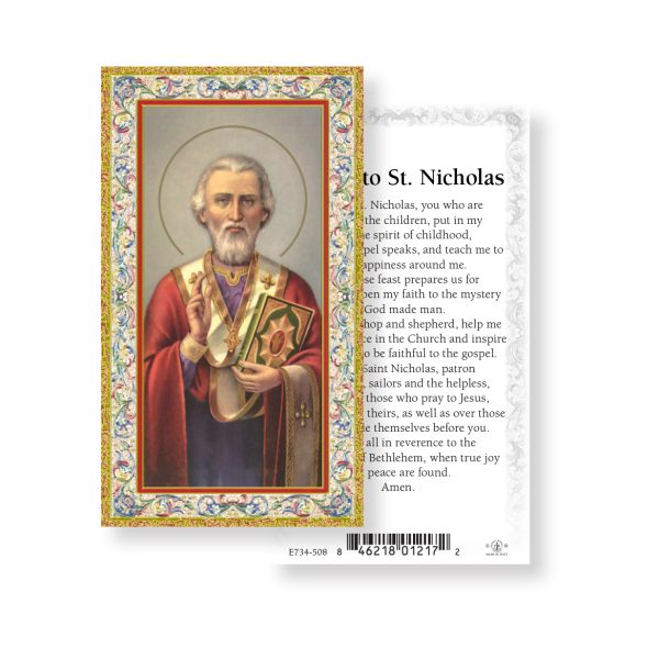 Saint Nicholas - Gold Stamped Paper Prayer Card (pack of 100)
