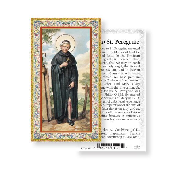 Saint Peregrine Gold-Stamped Paper Prayer Card (pack of 100)